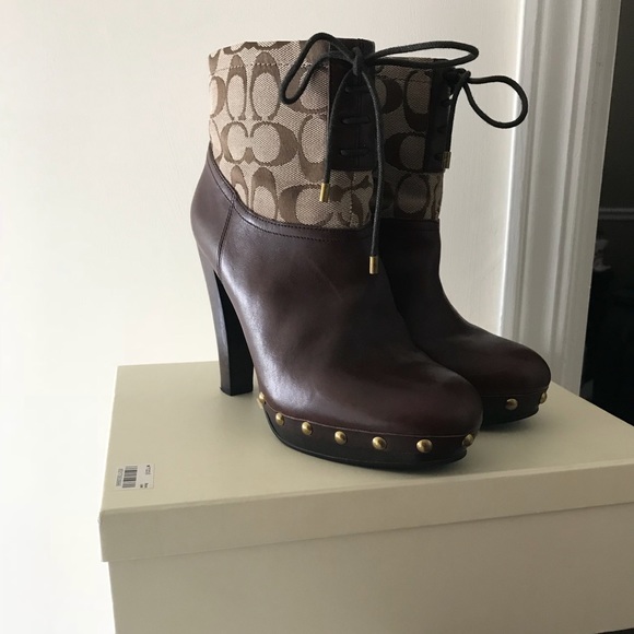 Coach Shoes - Coach EDIVA Khaki Signature leather boots sz 8.5M